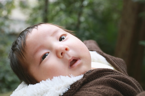 お宮参り写真 撮影場所 世田谷八幡宮 温かい恰好