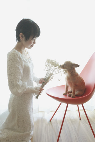 ブライダル(エンゲージメントフォト)写真 撮影場所 大和市(森) 自宅、犬、新婦